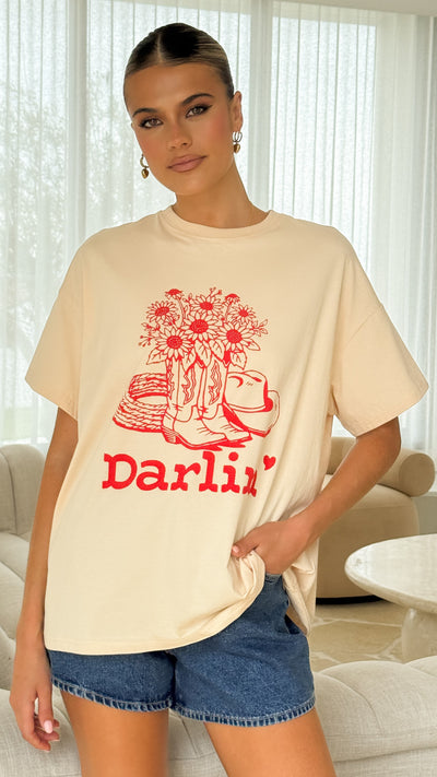 Load image into Gallery viewer, Darlin T-Shirt - Red/Beige - Billy J
