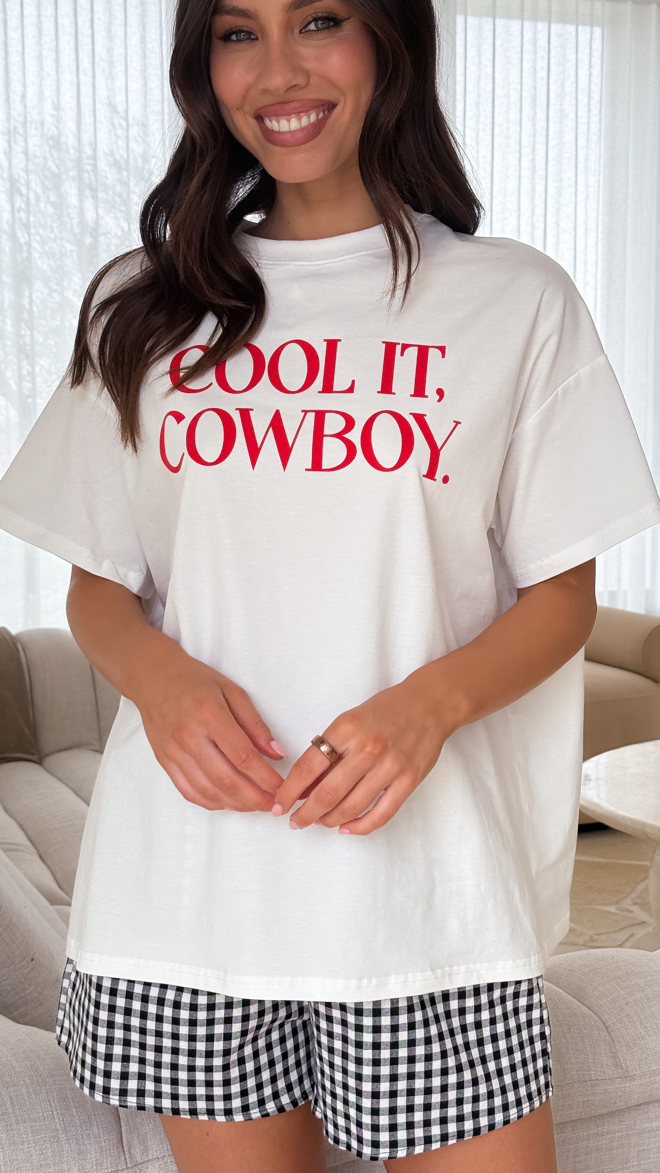 Cool It Cowboy Top and Shorts Set - White/Black Gingham - Billy J