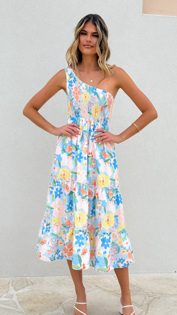 Tatum One Shoulder Maxi Dress - Blue Summer - Billy J