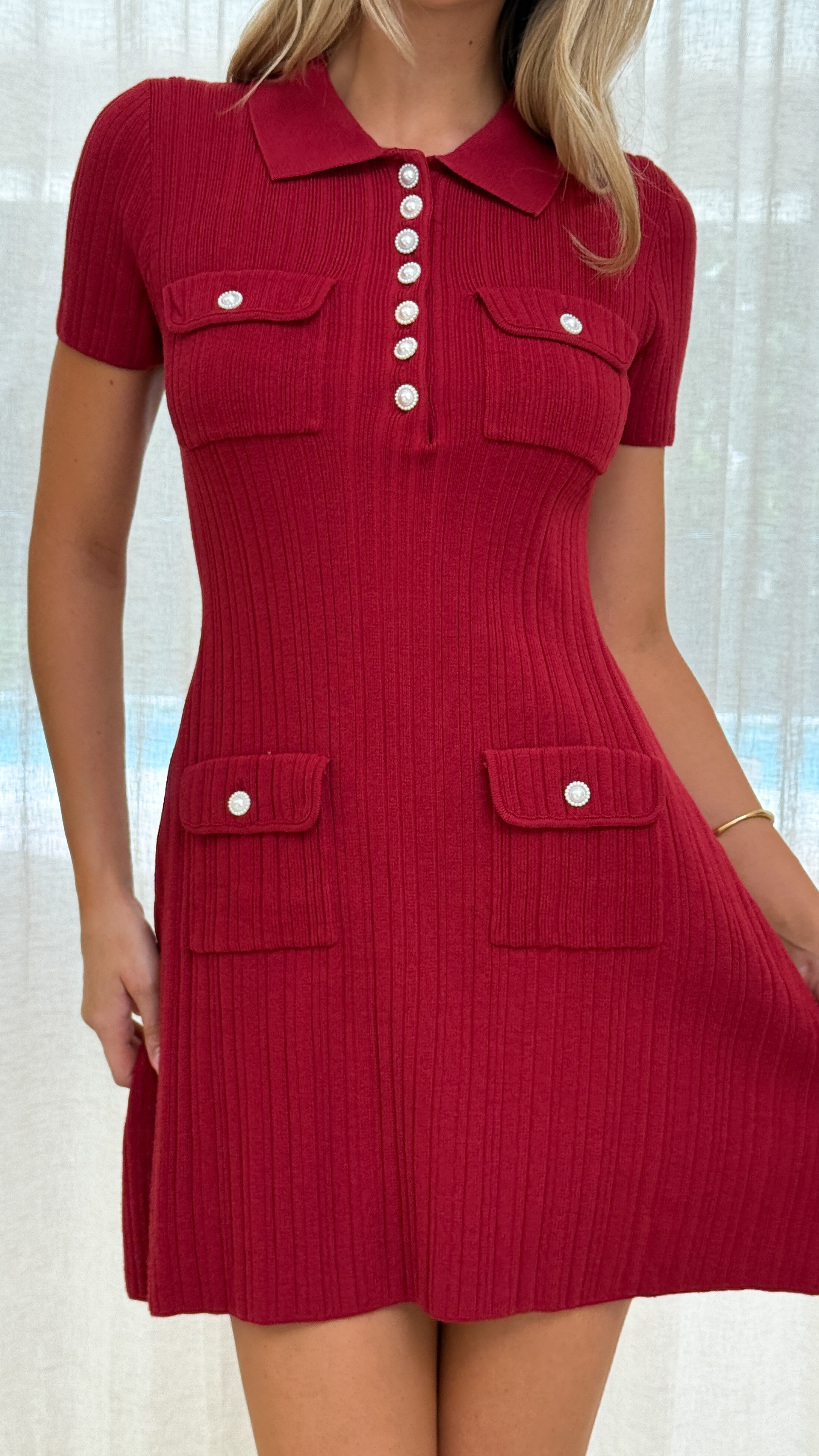 Taylah Collared Mini Dress - Maroon - Billy J