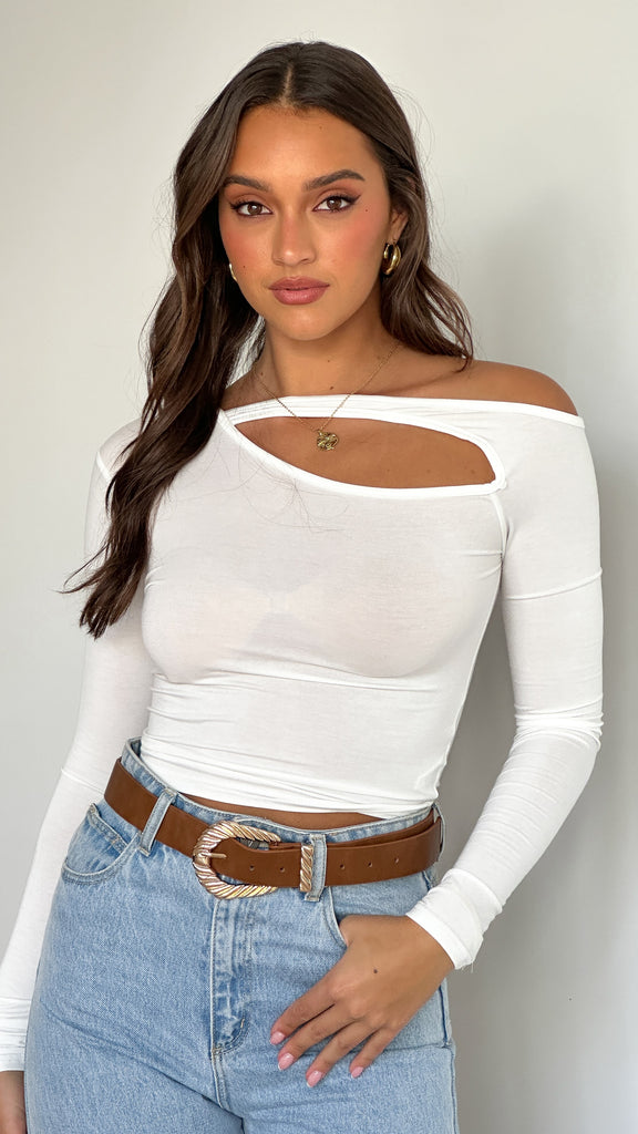 Constance Long Sleeve Top - White - Billy J