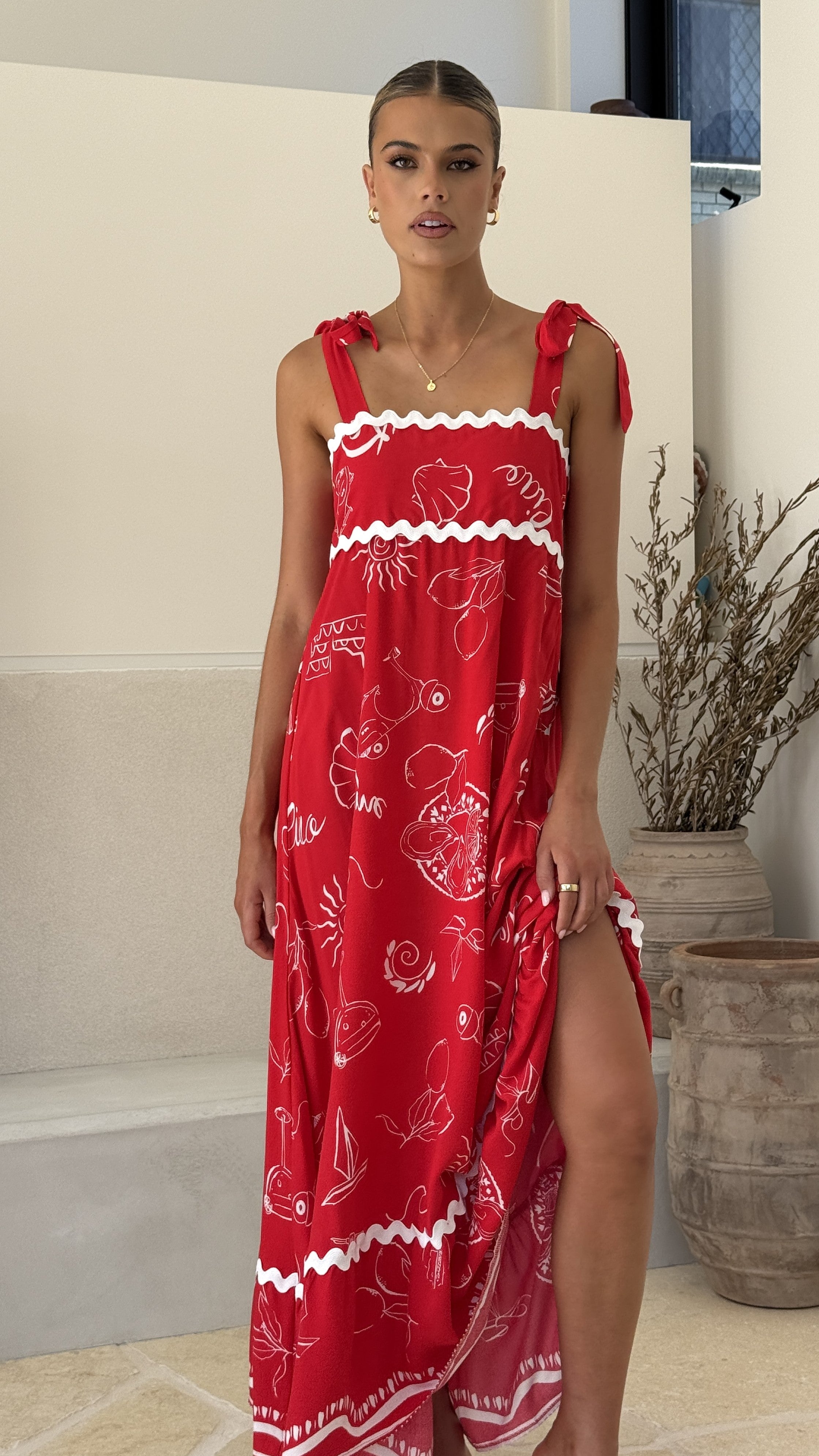 Birkley Maxi Dress - Red Print - Billy J