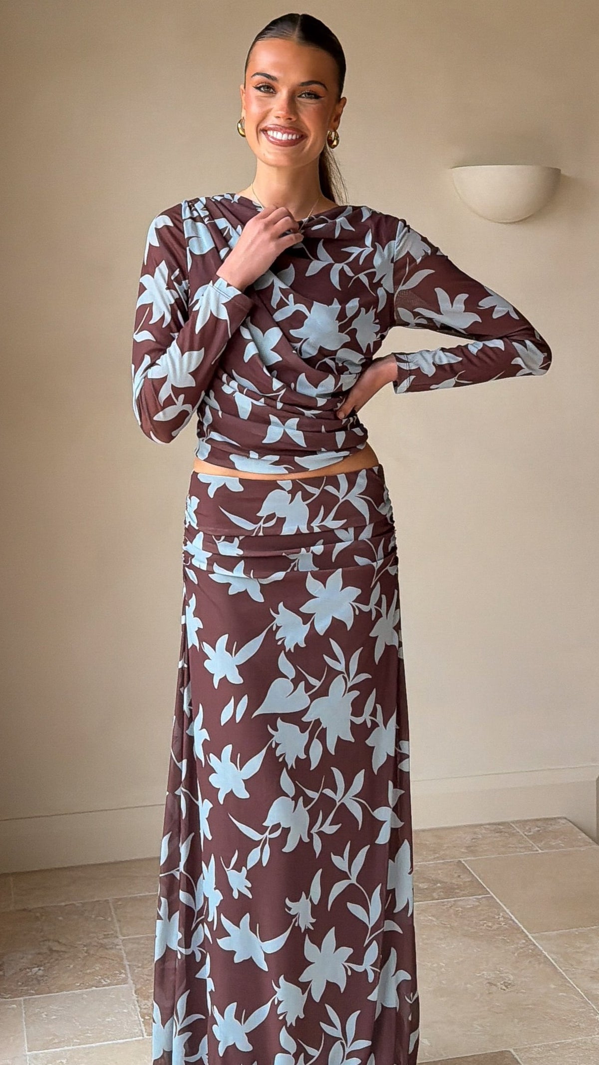 Ellita Maxi Skirt - Chocolate/Blue Print - Billy J