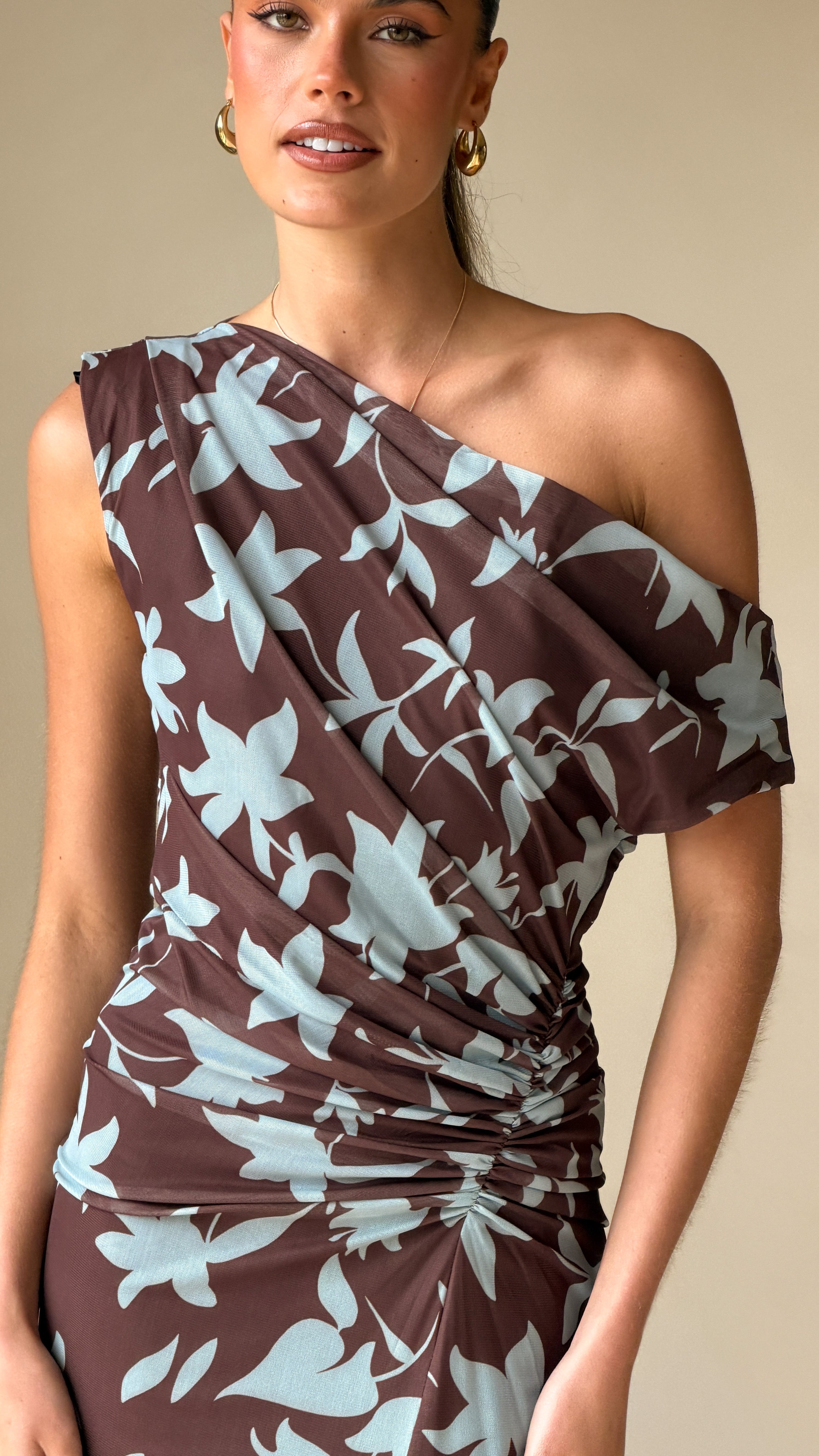 Nova Maxi Dress - Chocolate/Blue Print - Billy J