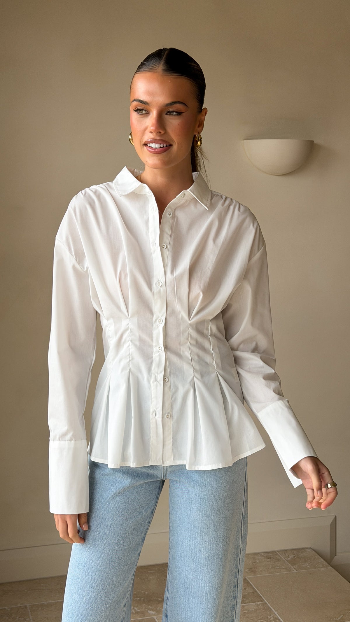 Riley Long Sleeve Top - White - Billy J