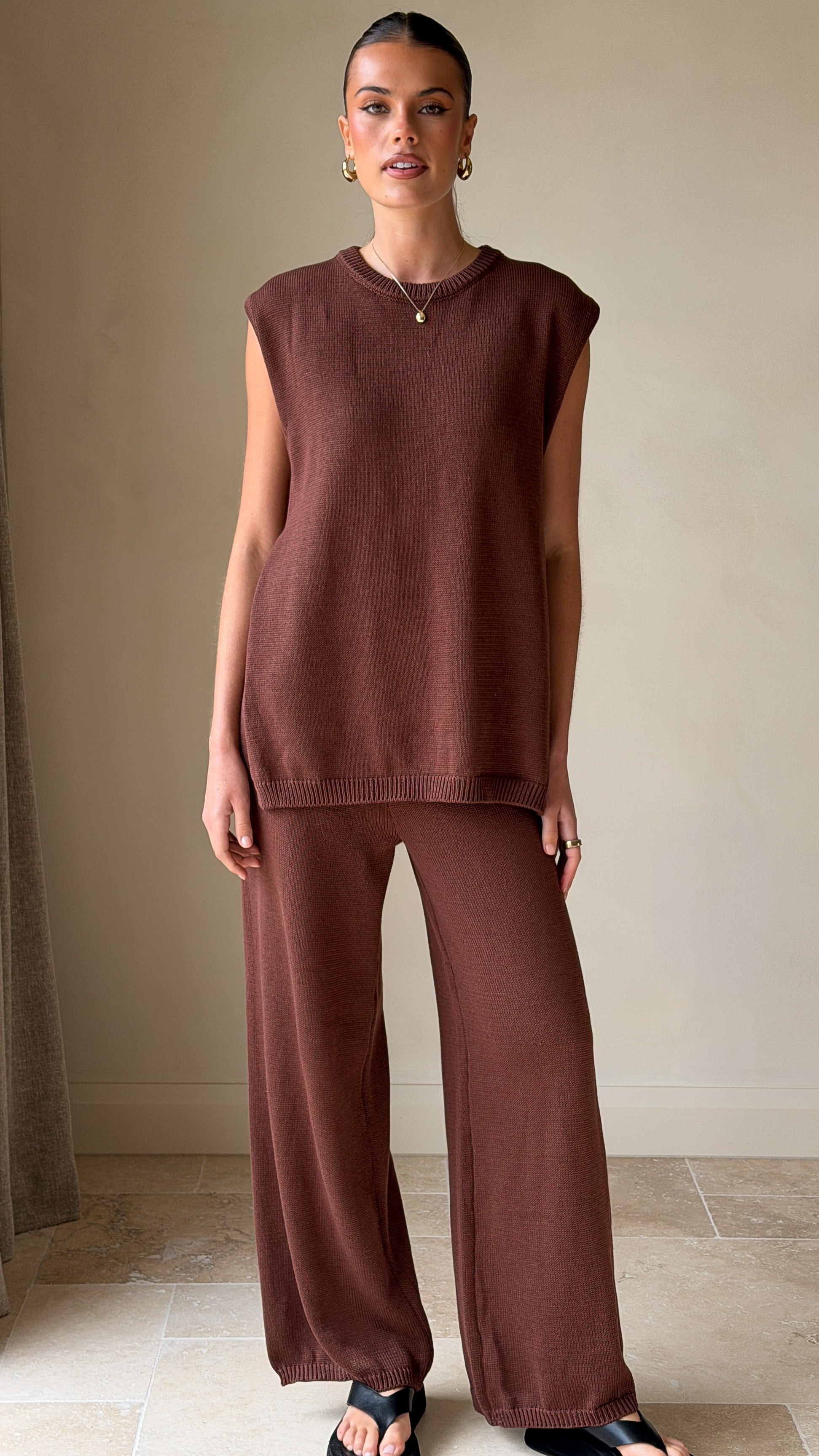 Florentine Knit Vest and Pants Set - Chocolate - Billy J