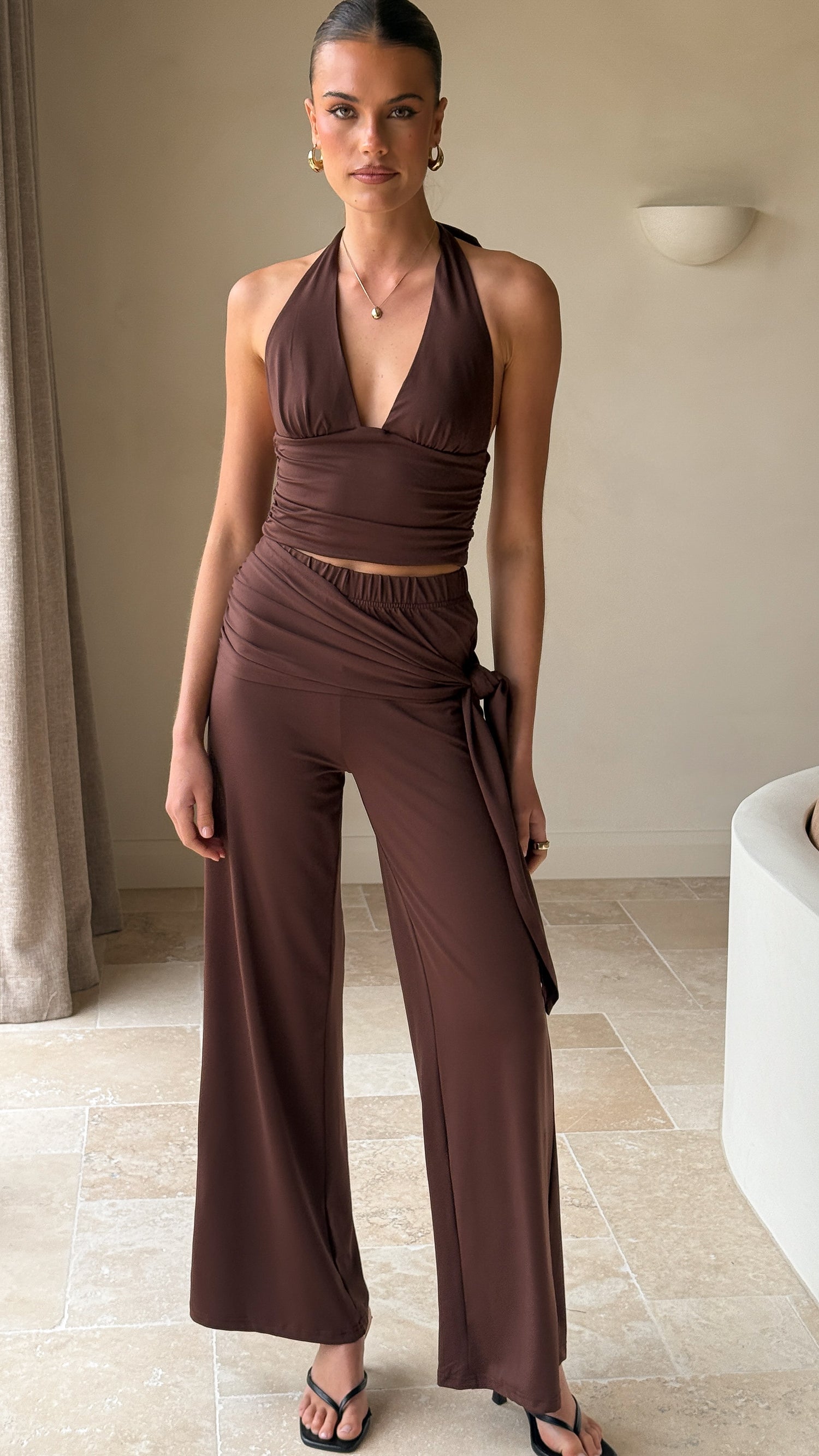 Sarki Wrap Waist Pants - Chocolate - Billy J
