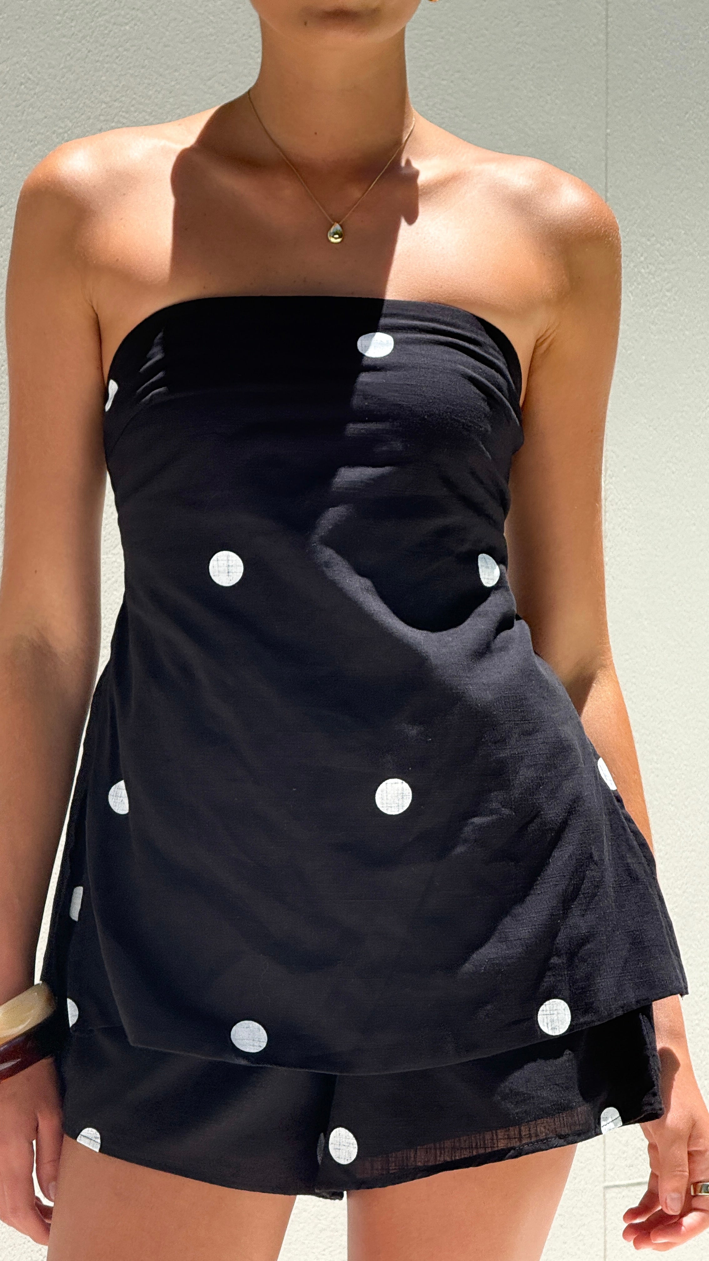 Kiki Strapless Top and Shorts Set - Black/White Polka Dot - Billy J