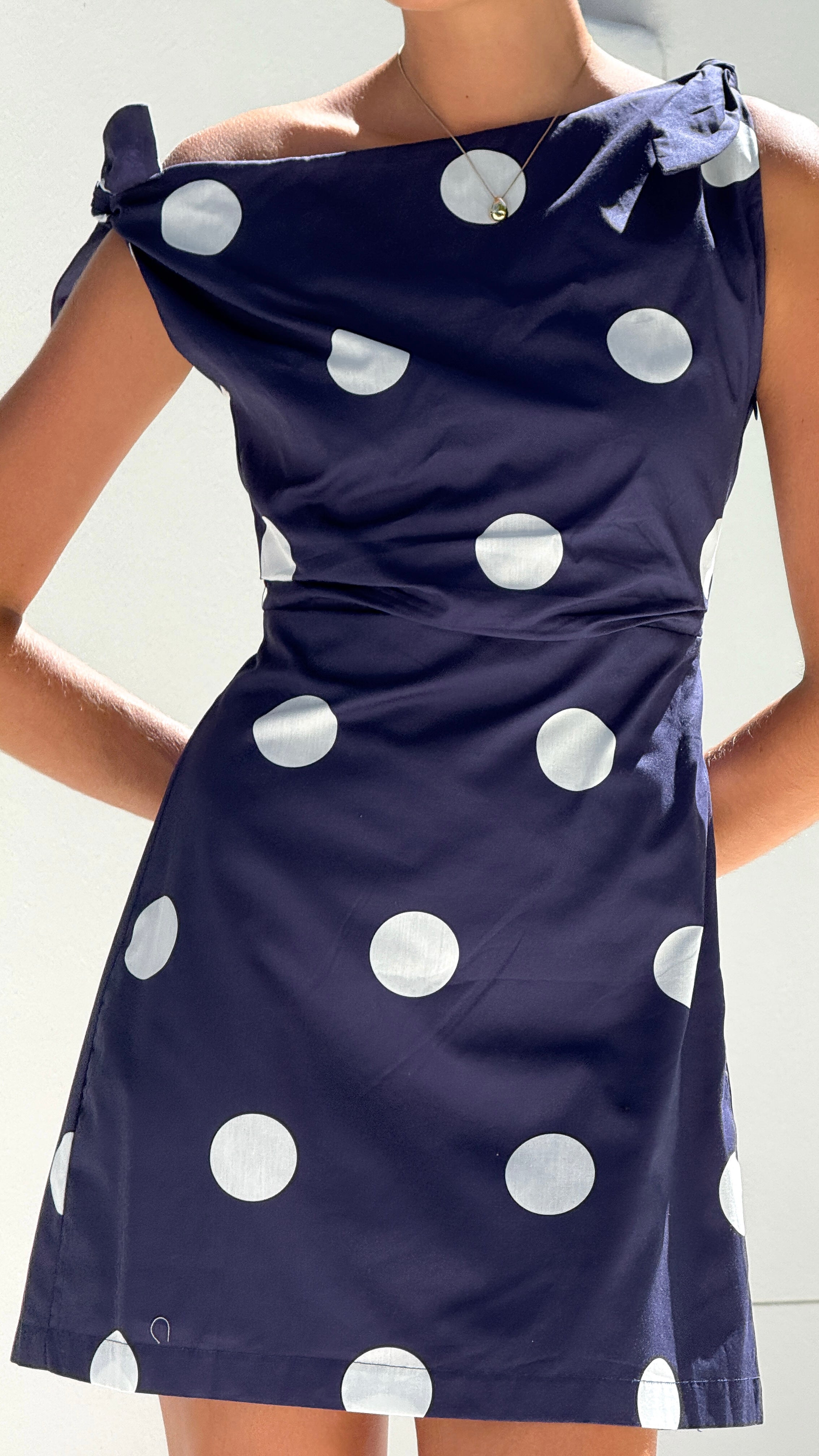 Ebbe Mini Dress - Navy/White Polka - Billy J