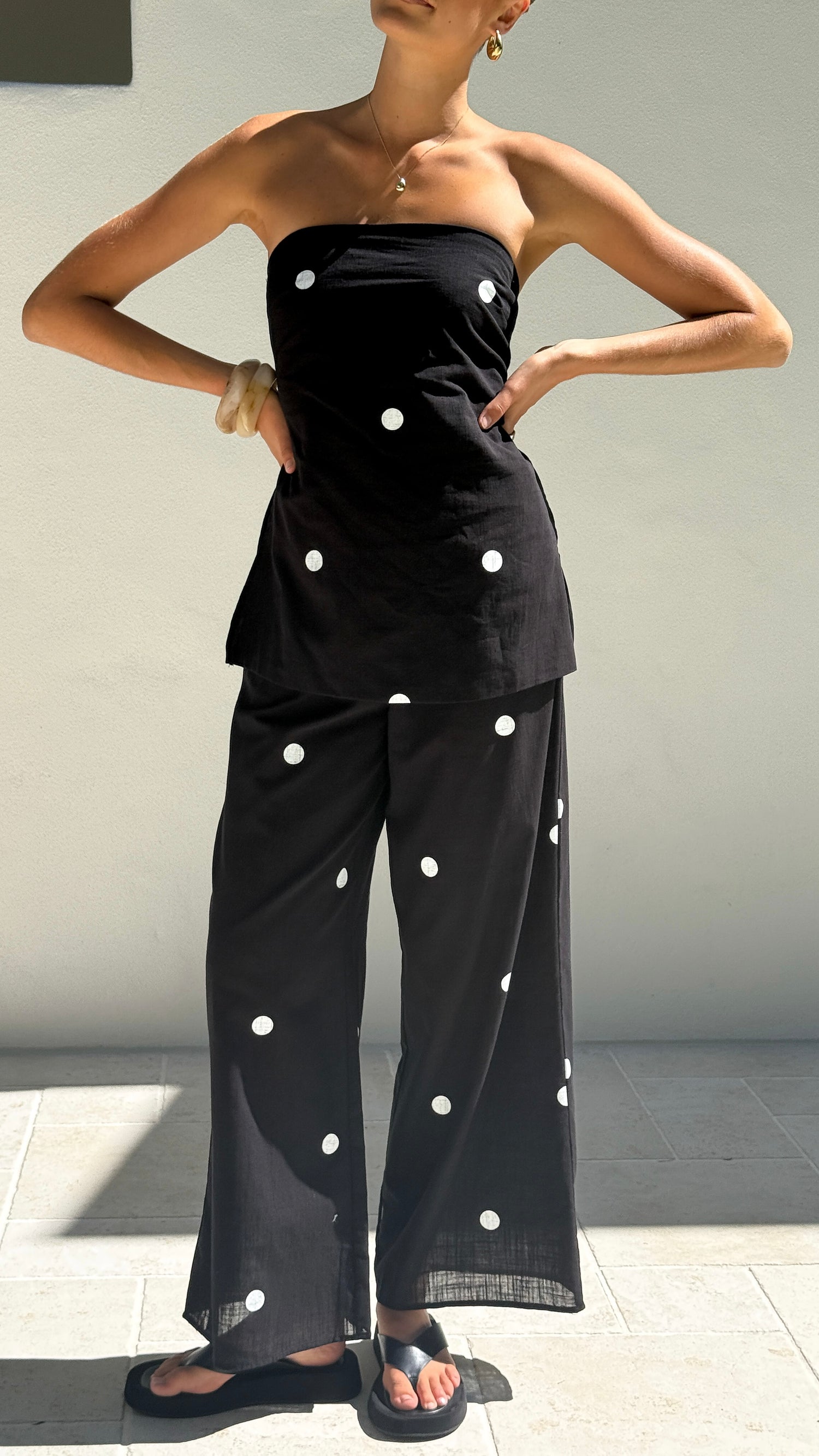 Kailani Strapless Top and Pants Set - Black/White Polka - Billy J