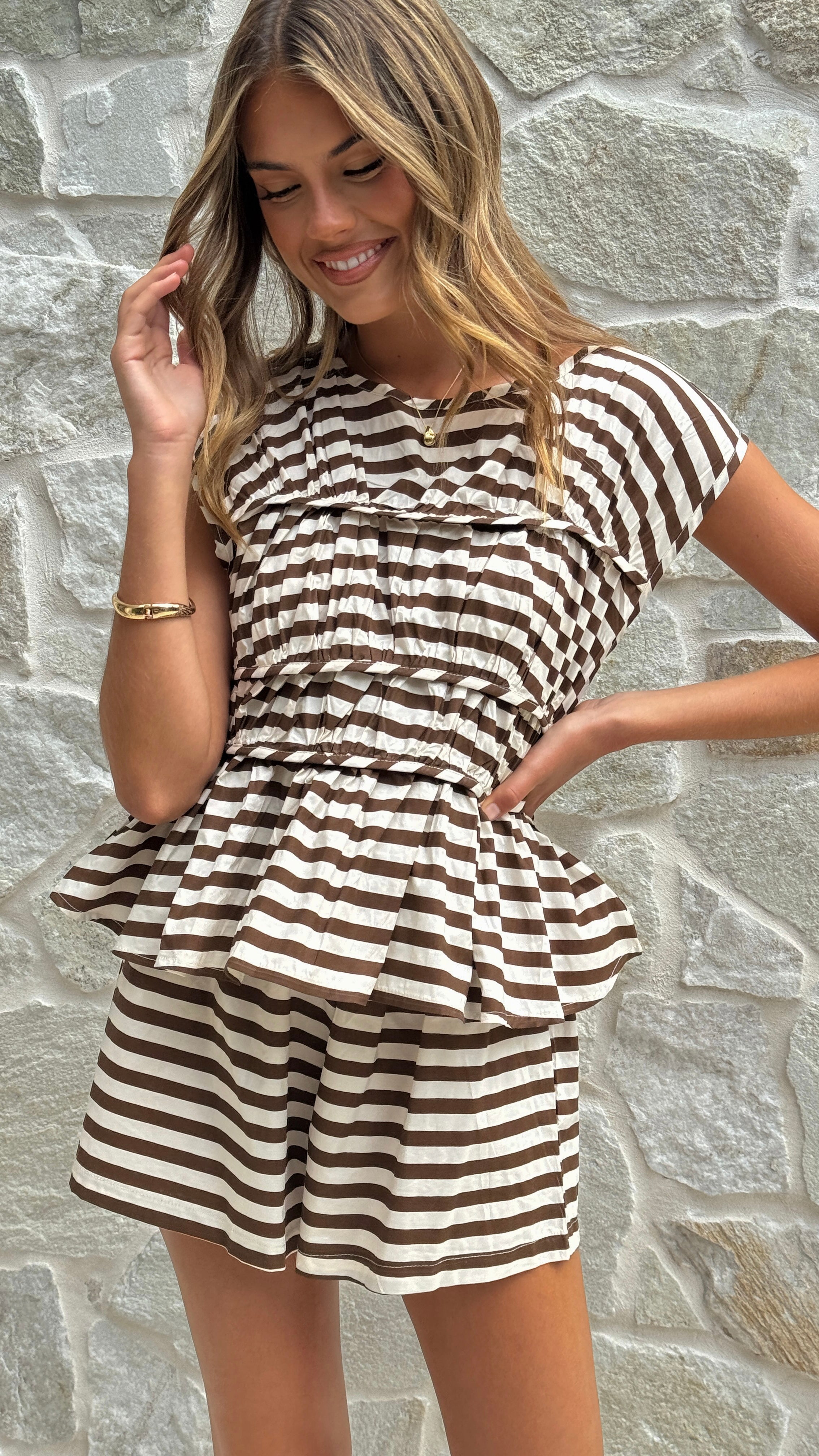 Kienna Top - Chocolate/Beige Stripe - Billy J