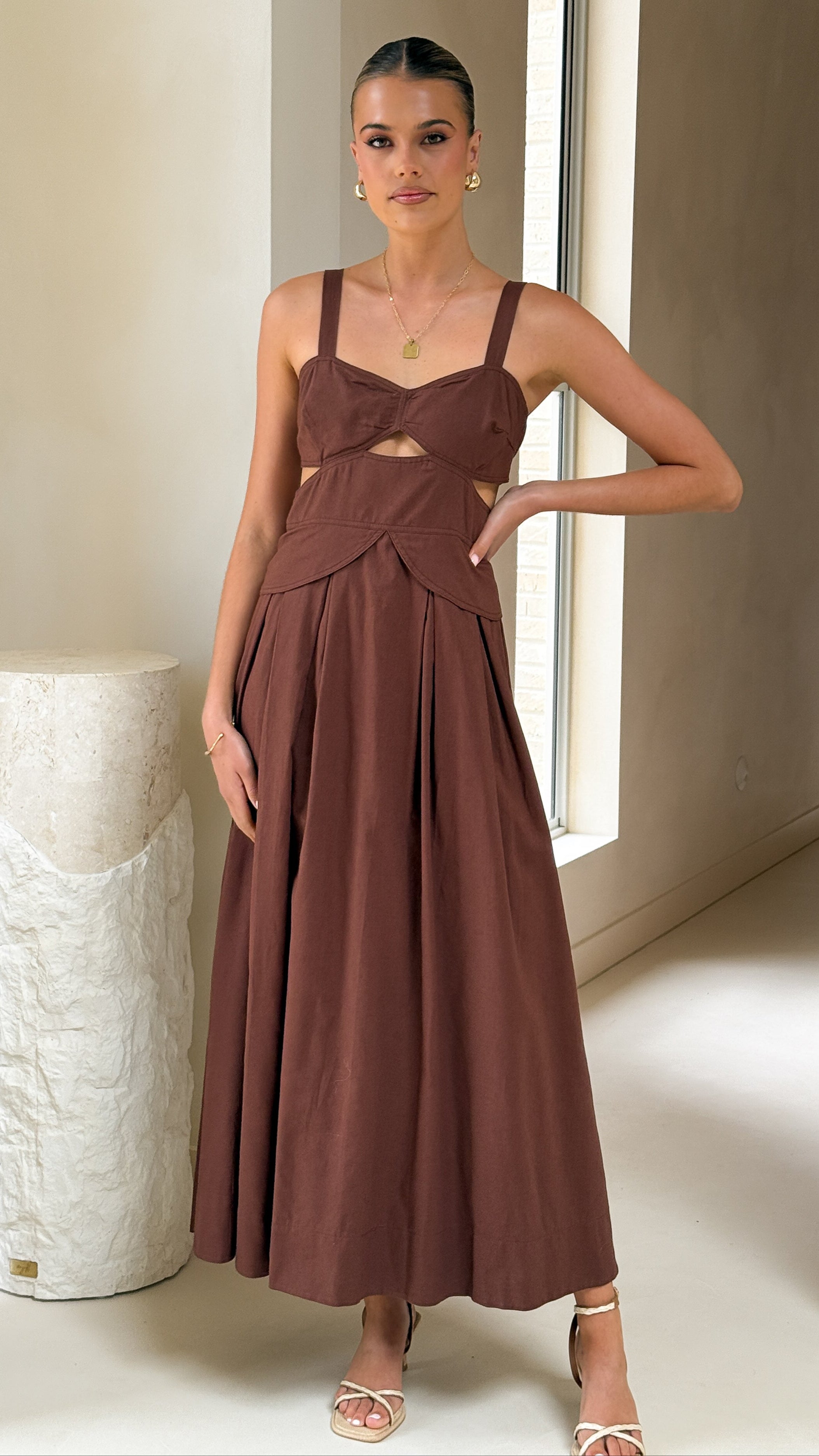 Harleigh Midi Dress - Brown - Billy J