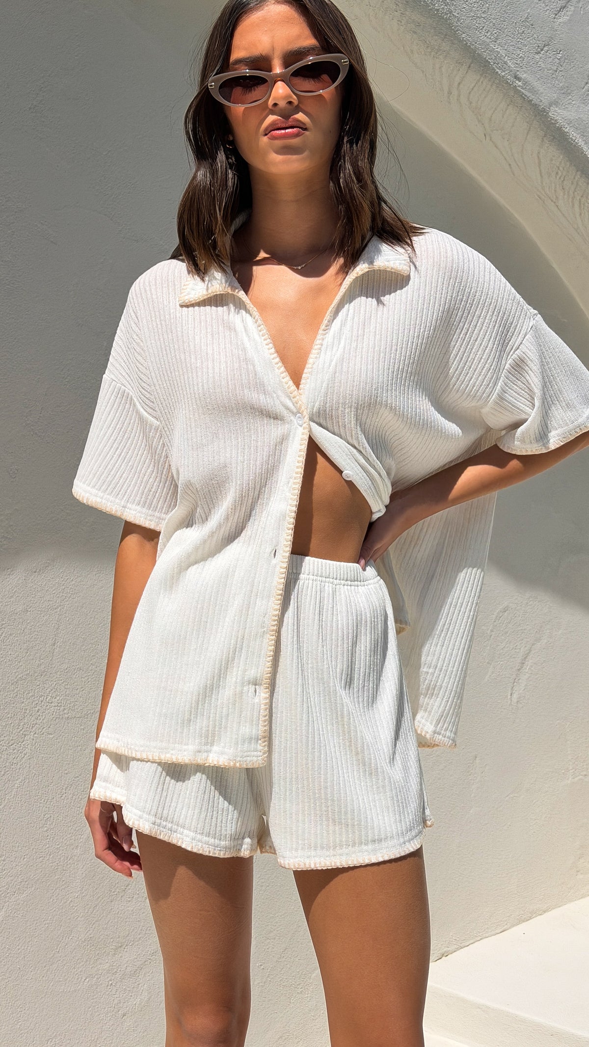 Eden Knit Top and Shorts Set - White - Billy J