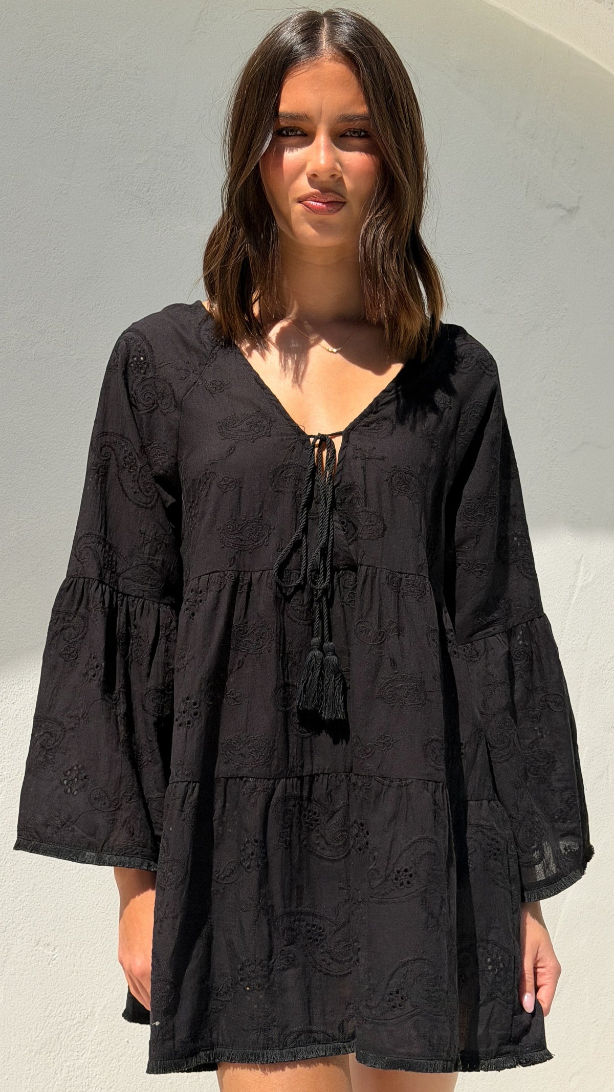 Burton Tiered Mini Dress - Black - Billy J