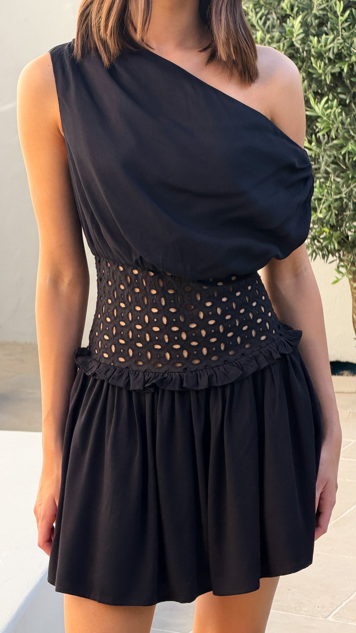 Lizzy One Shoulder Mini Dress - Black - Billy J