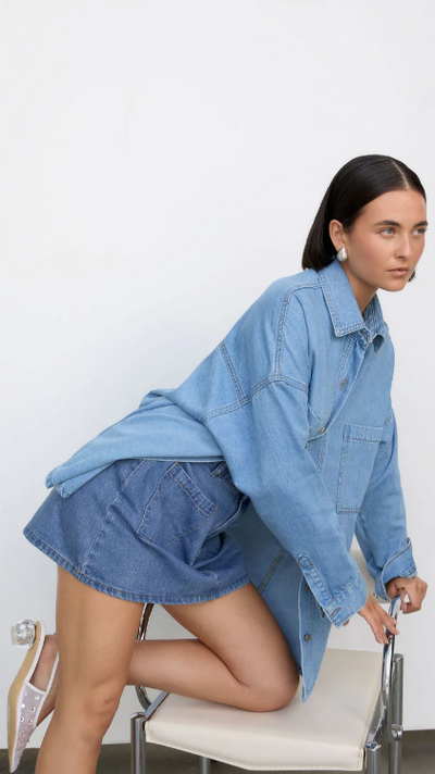 Load image into Gallery viewer, Blake Denim Shirt - Light Mid Denim - Billy J
