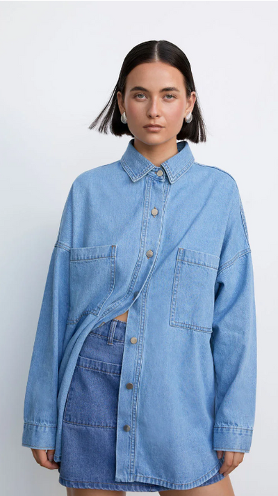 Load image into Gallery viewer, Blake Denim Shirt - Light Mid Denim - Billy J
