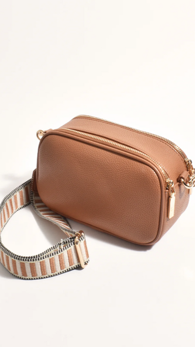 Load image into Gallery viewer, Bella Striped Webbing Camera Bag - Tan - Billy J
