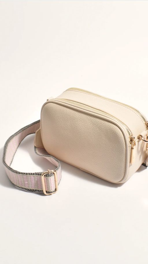 Bella Striped Webbing Camera Bag - Cream / Pink - Billy J