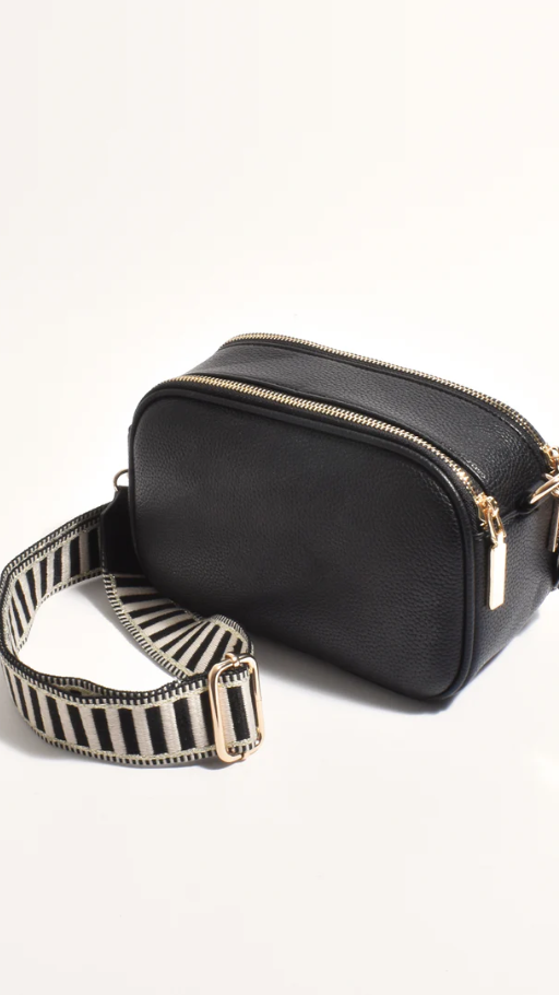 Bella Striped Webbing Camera Bag - Black - Billy J