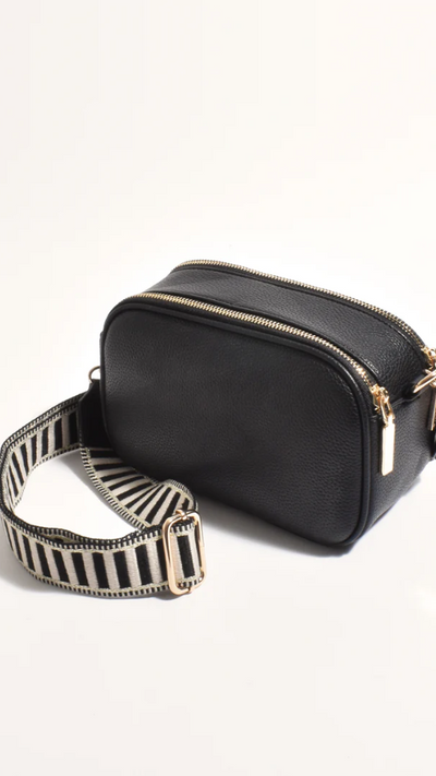 Load image into Gallery viewer, Bella Striped Webbing Camera Bag - Black - Billy J
