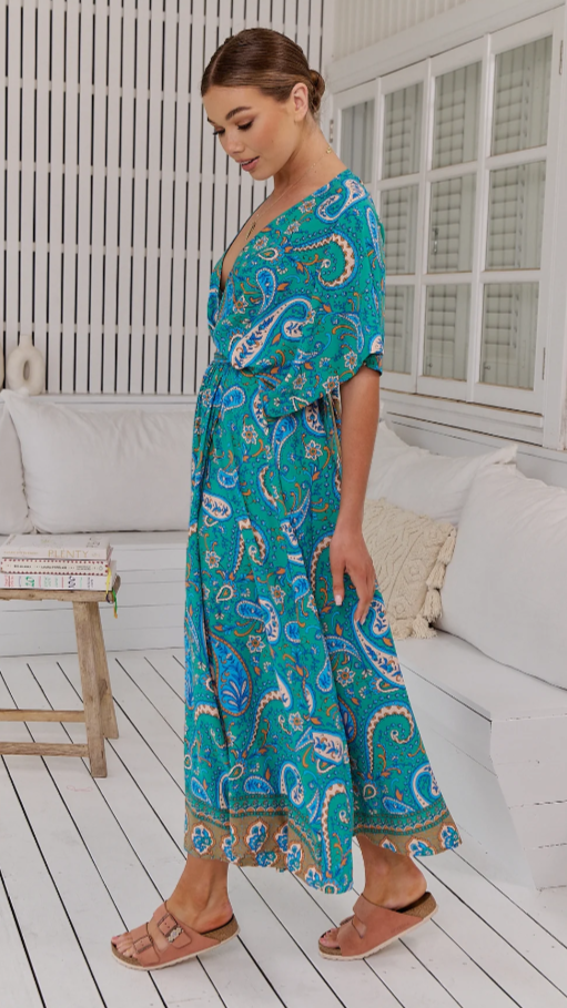 Fields Maxi Dress - Green Print - Billy J