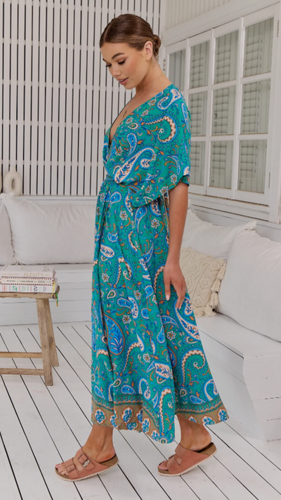 Load image into Gallery viewer, Fields Maxi Dress - Green Print - Billy J
