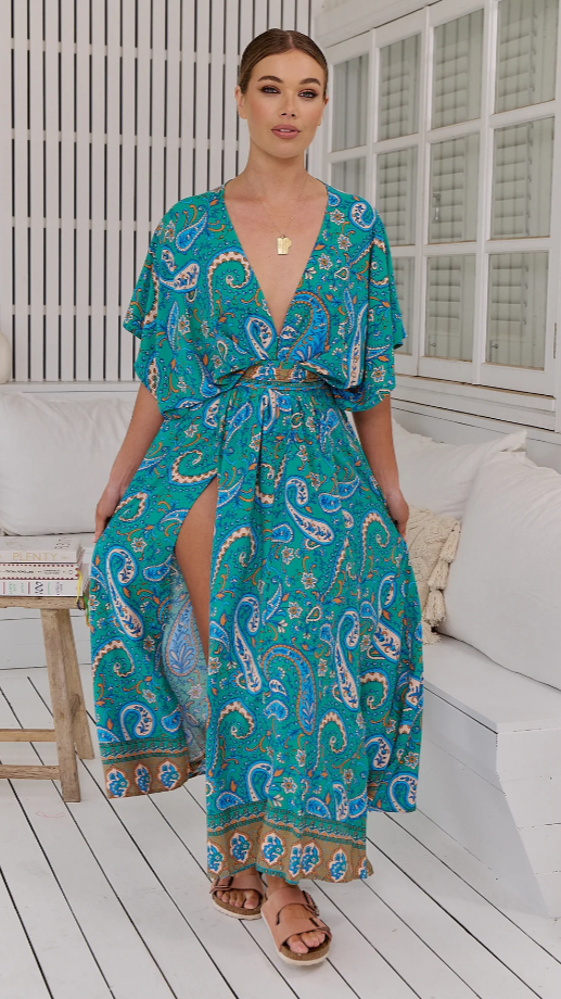 Fields Maxi Dress - Green Print - Billy J