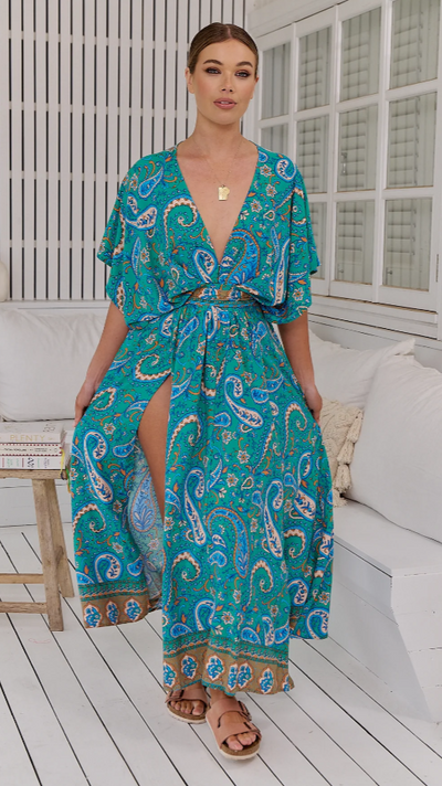 Load image into Gallery viewer, Fields Maxi Dress - Green Print - Billy J
