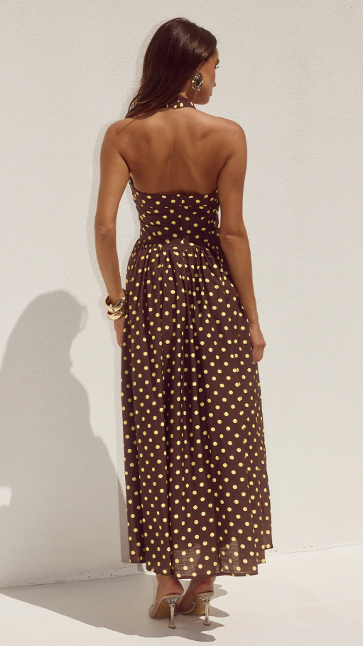 Sammi Halter Midi Dress - Choc/Lemon Polka - Buy Women's Midi Dresses   Billy J