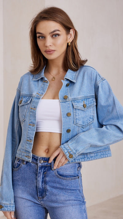 Load image into Gallery viewer, Nadda Cropped Jacket - Mid Blue Denim - Billy J
