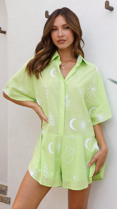 Load image into Gallery viewer, Aralyn Playsuit - Lime / White Sun Vase
