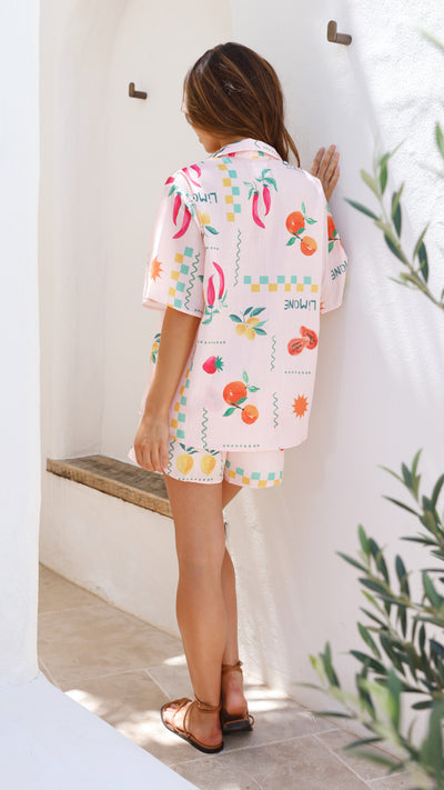 Load image into Gallery viewer, Charli Button Up Shirt and Shorts Set - Peach Limone
