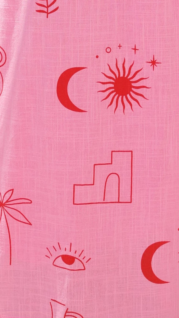 Abeba Strapless Top and Midi Skirt Set - Pink / Red Sun Vase