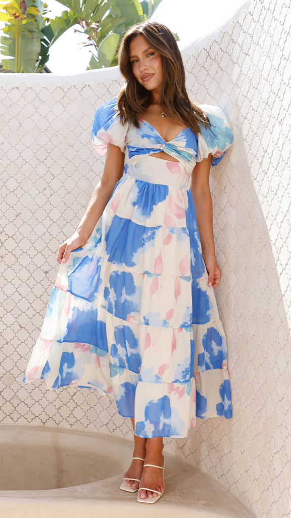 Coral Maxi Dress - Blue Floral