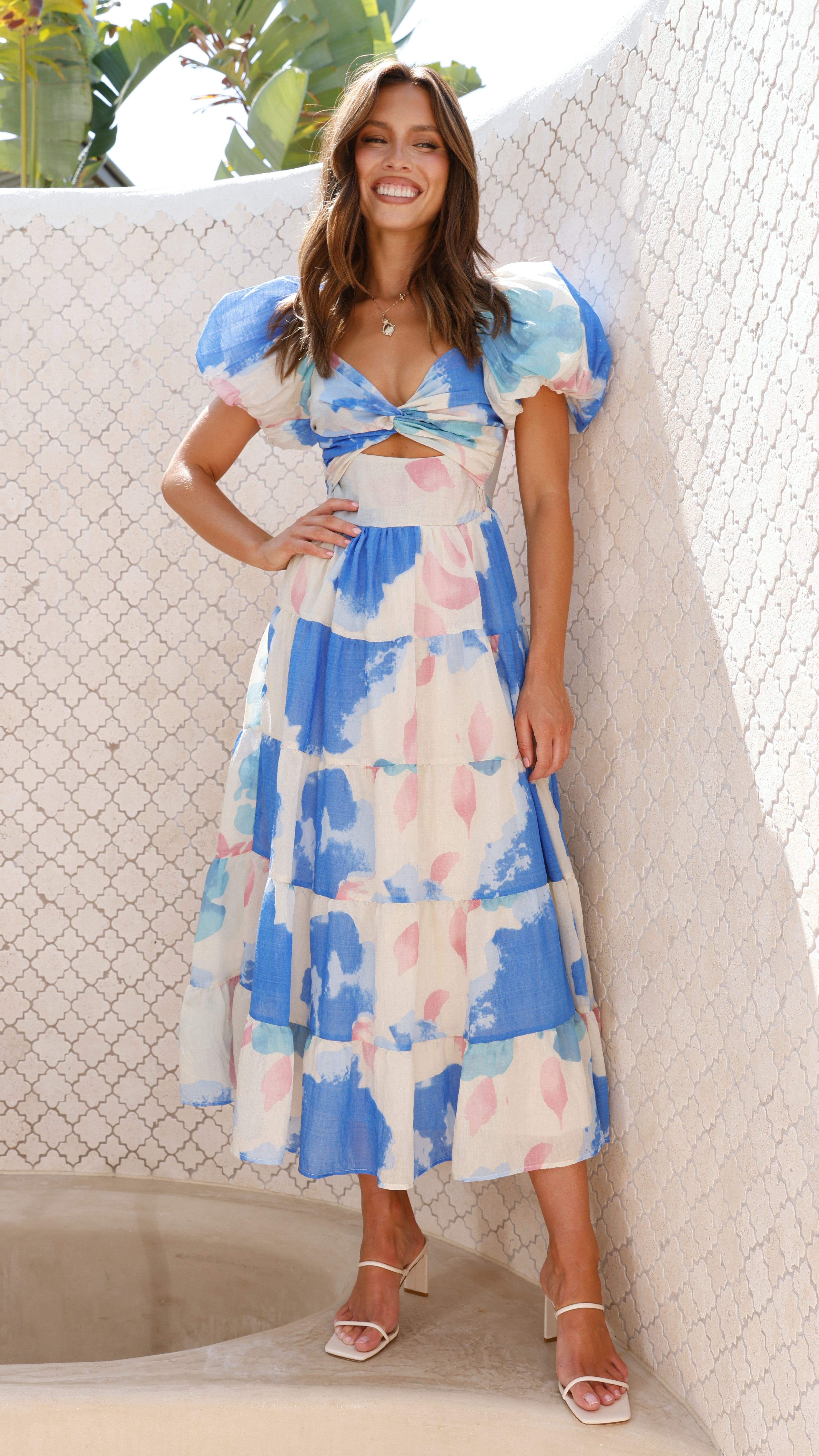 Coral Maxi Dress - Blue Floral - Billy J