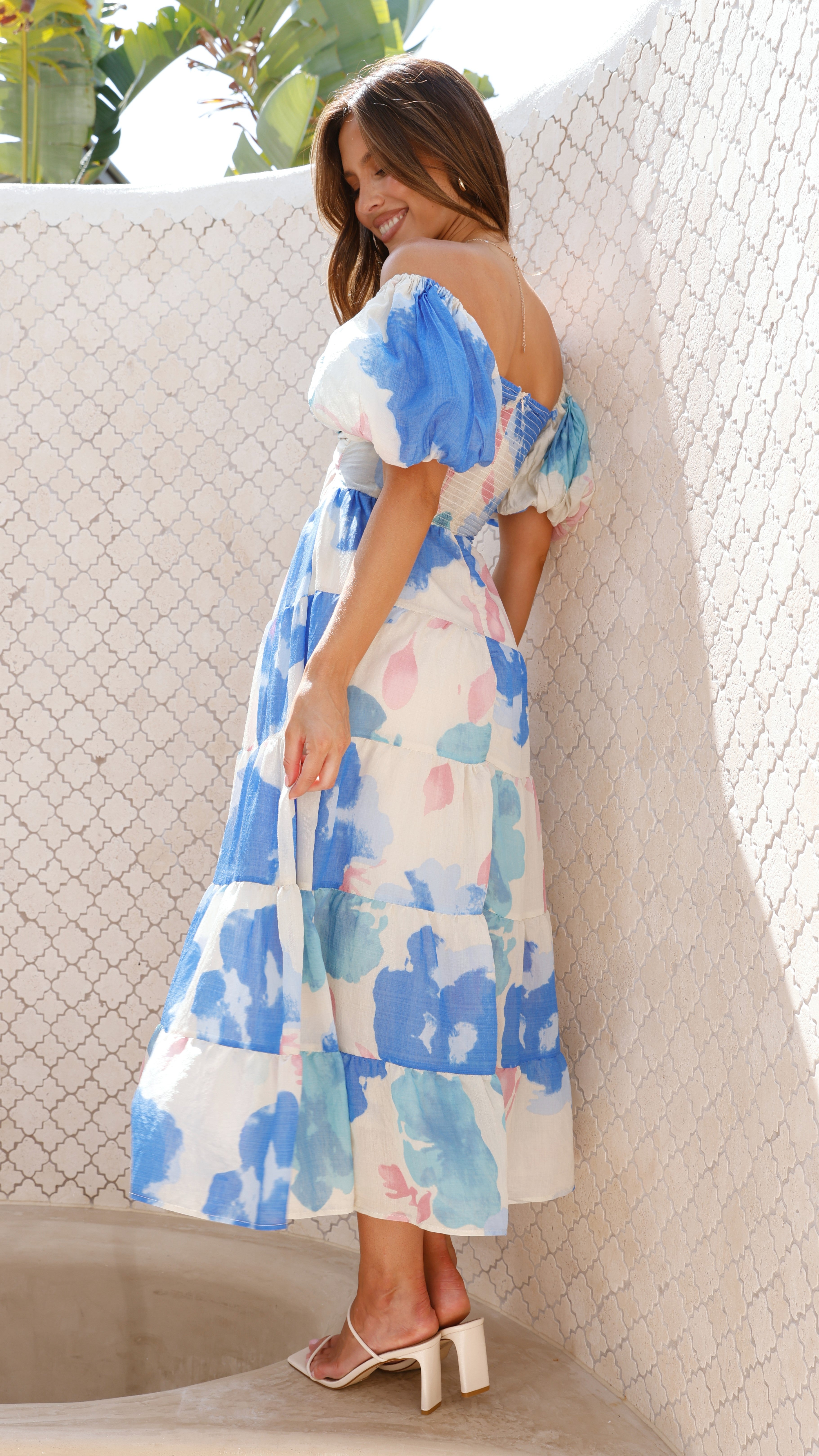 Coral Maxi Dress - Blue Floral