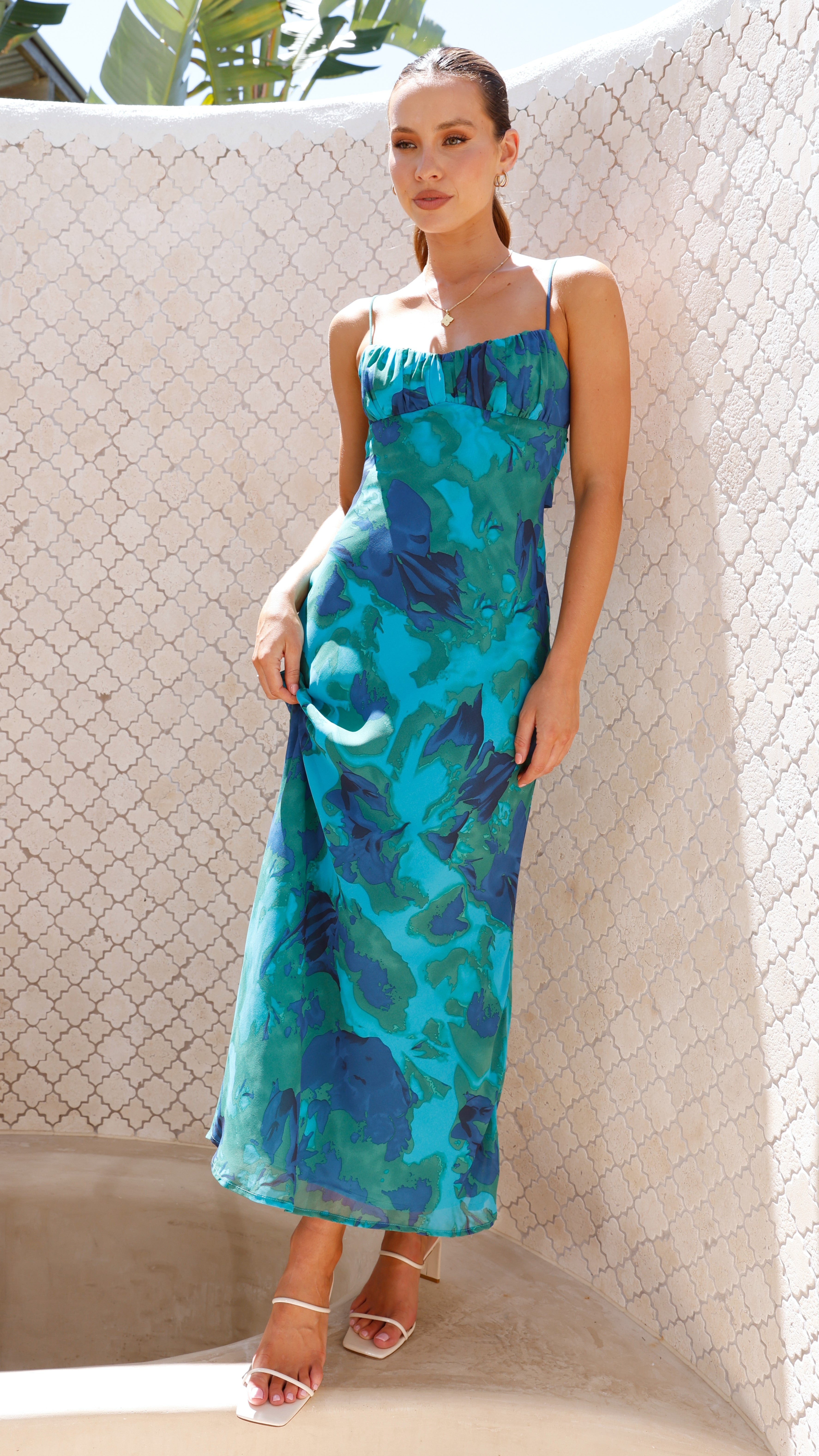 Margie Midi Dress - Blue/Green Floral
