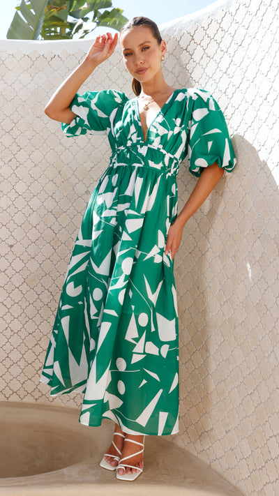 Load image into Gallery viewer, Venice Midi Dress - Green/White
