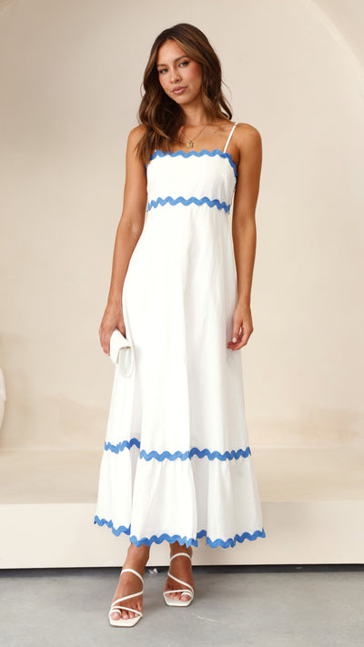 Load image into Gallery viewer, Brodey Midi Dress - White / Blue
