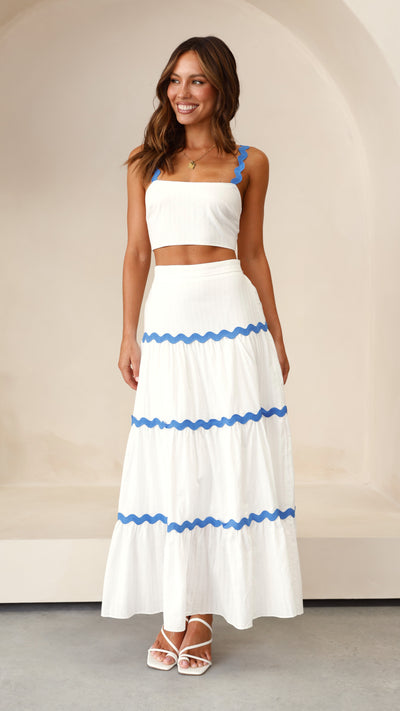 Load image into Gallery viewer, Lys Top and Maxi Skirt Set - White / Blue - Billy J
