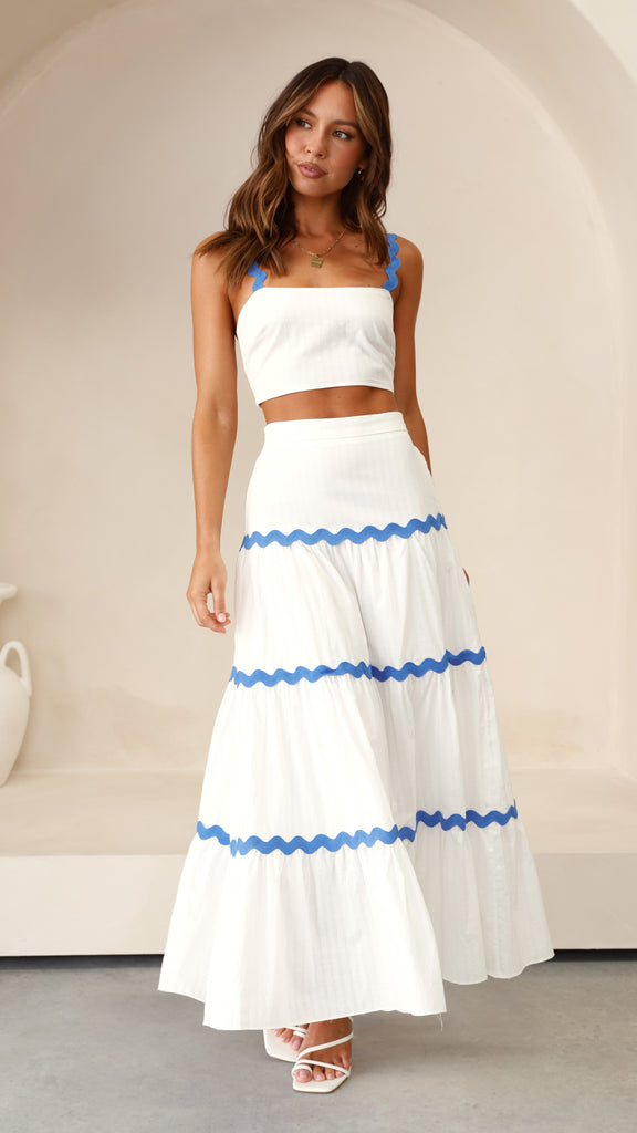 Lys Top and Maxi Skirt Set - White / Blue - Billy J