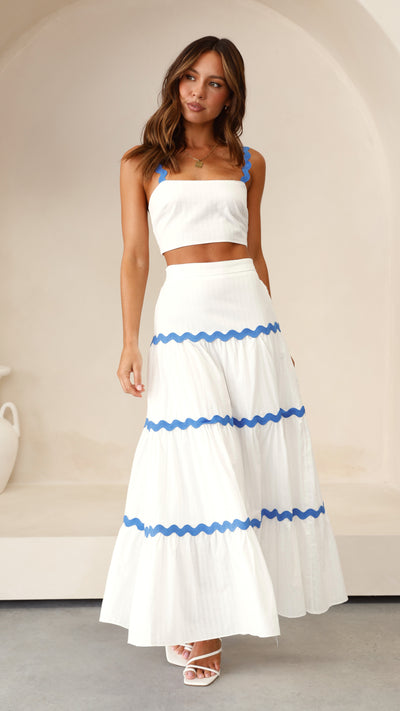 Load image into Gallery viewer, Lys Top and Maxi Skirt Set - White / Blue
