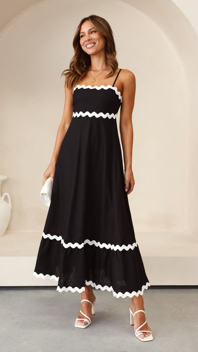 Load image into Gallery viewer, Brodey Midi Dress - Black / White - Billy J

