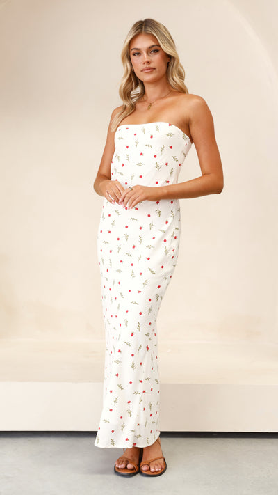 Load image into Gallery viewer, Blair Strapless Maxi Dress - Red / Green Floral
