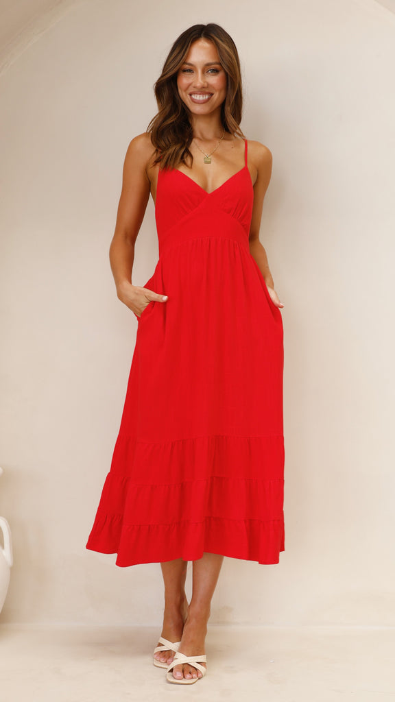 Sophila Midi Dress - Red