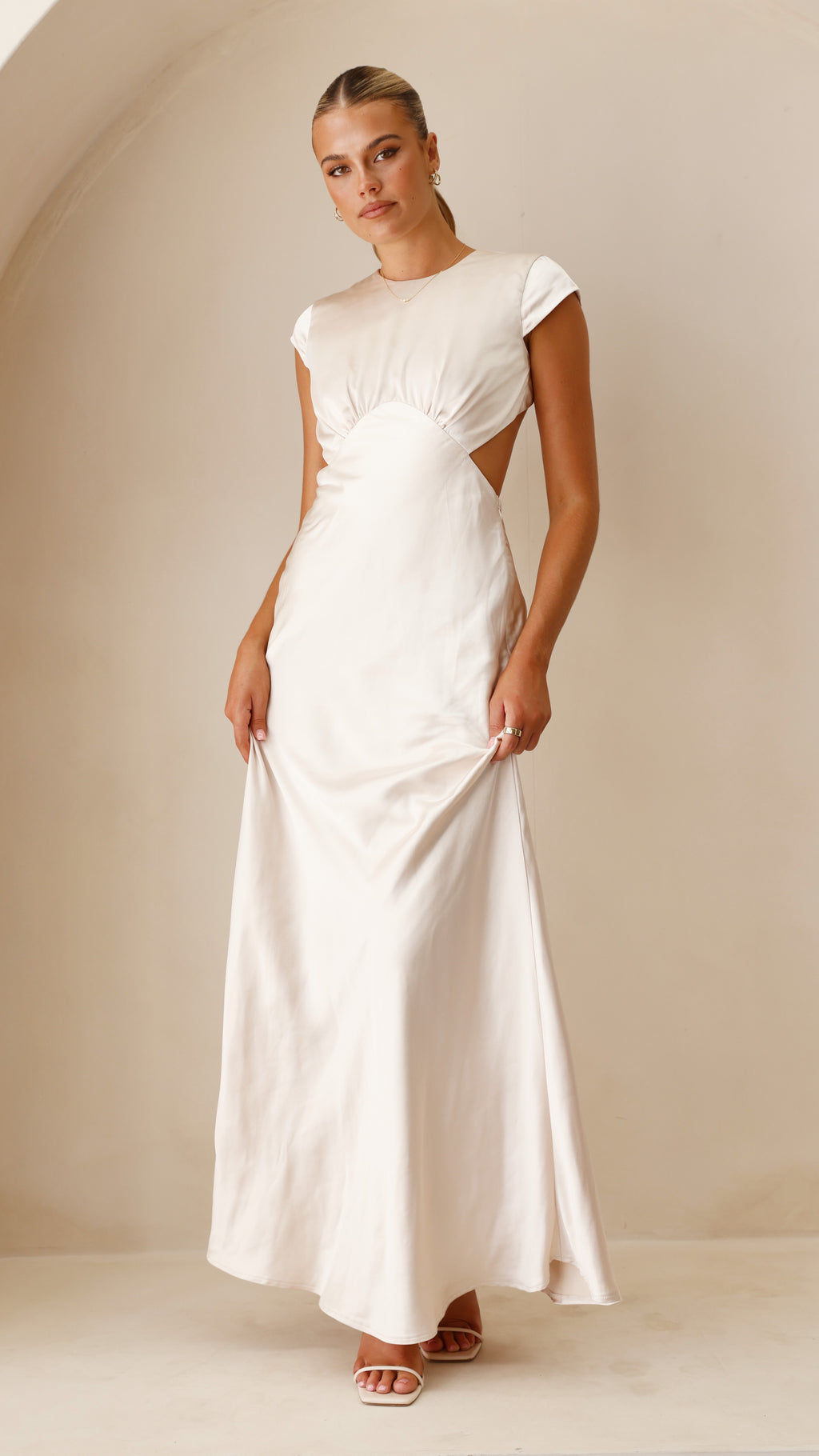 MADISON Satin Longsleeve Bridesmaids Maxi Dress with Side Split