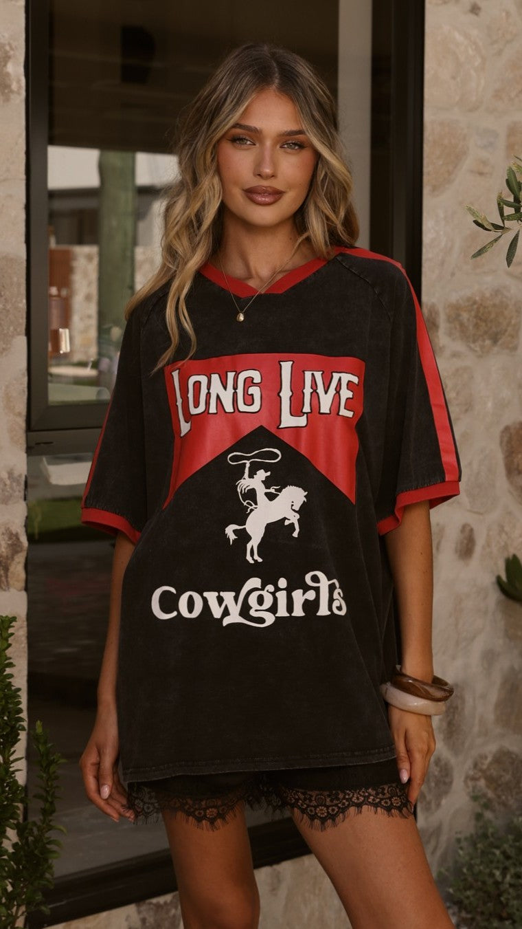 Long Live Cowgirls Oversized Tee - Black/Red - Billy J