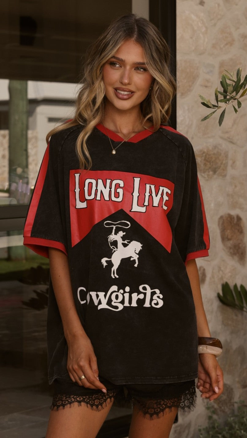 Long Live Cowgirls Oversized Tee - Black/Red - Billy J