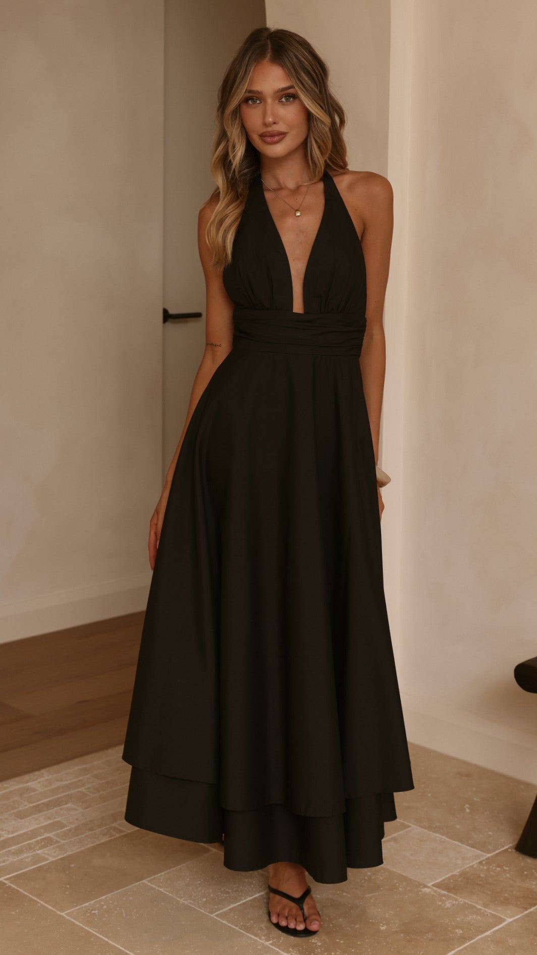 Kathy Halter Neck Maxi Dress - Black - Billy J